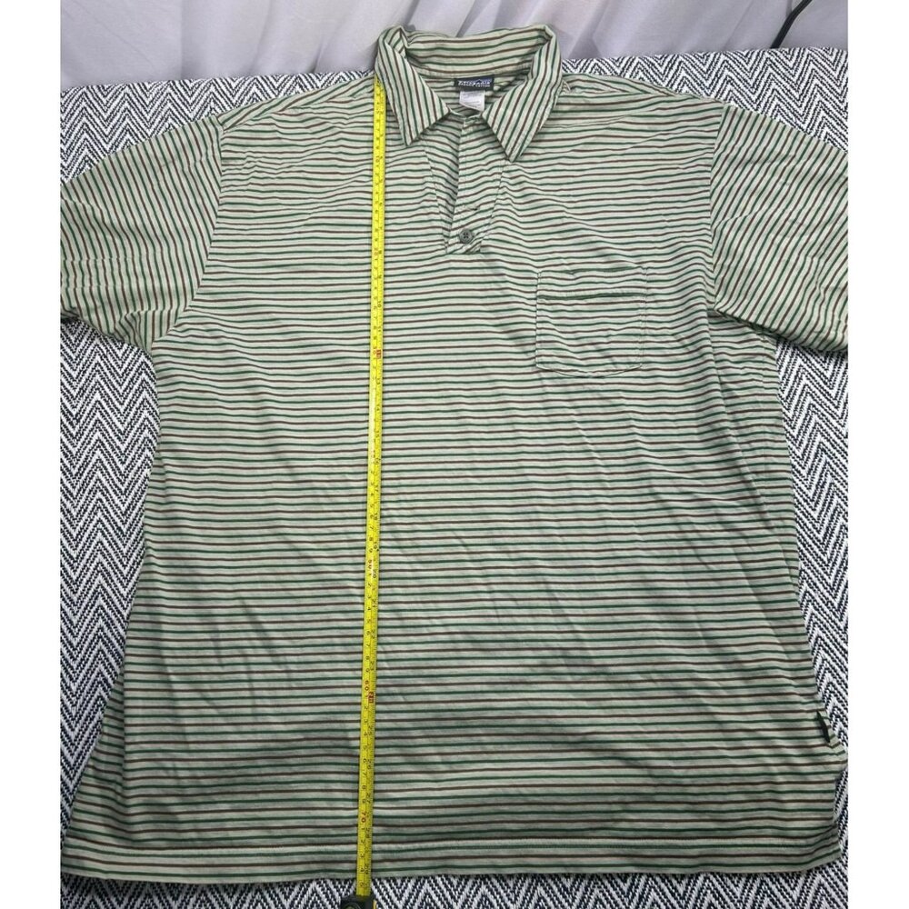 Patagonia Men's XL Organic Cotton Striped Polo Shirt Green & Brown Short Sleeve